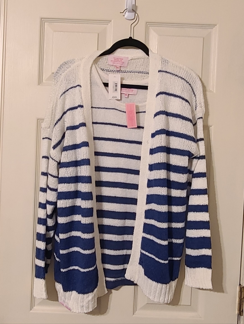 Simply Southern Striped Open-Front Blue & White Women's Cardigan & Tank Sweater
